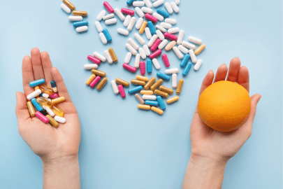 Left : Medications , Right: Fruits 