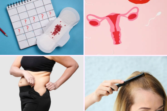 4 images of symptoms of PCOS